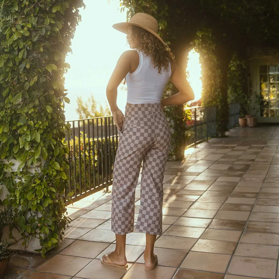 Audrey Wide Leg Pants, Brown Checkers