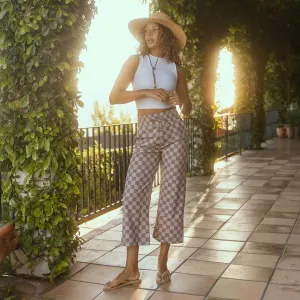 Audrey Wide Leg Pants, Brown Checkers