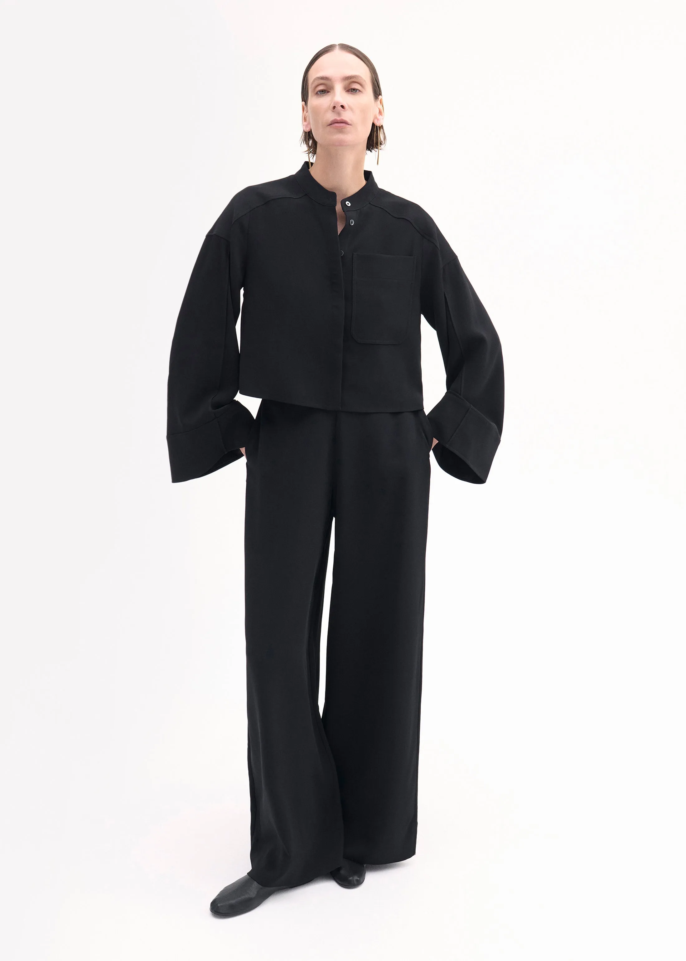 Bell Sleeve Blouse in Crepe - Black