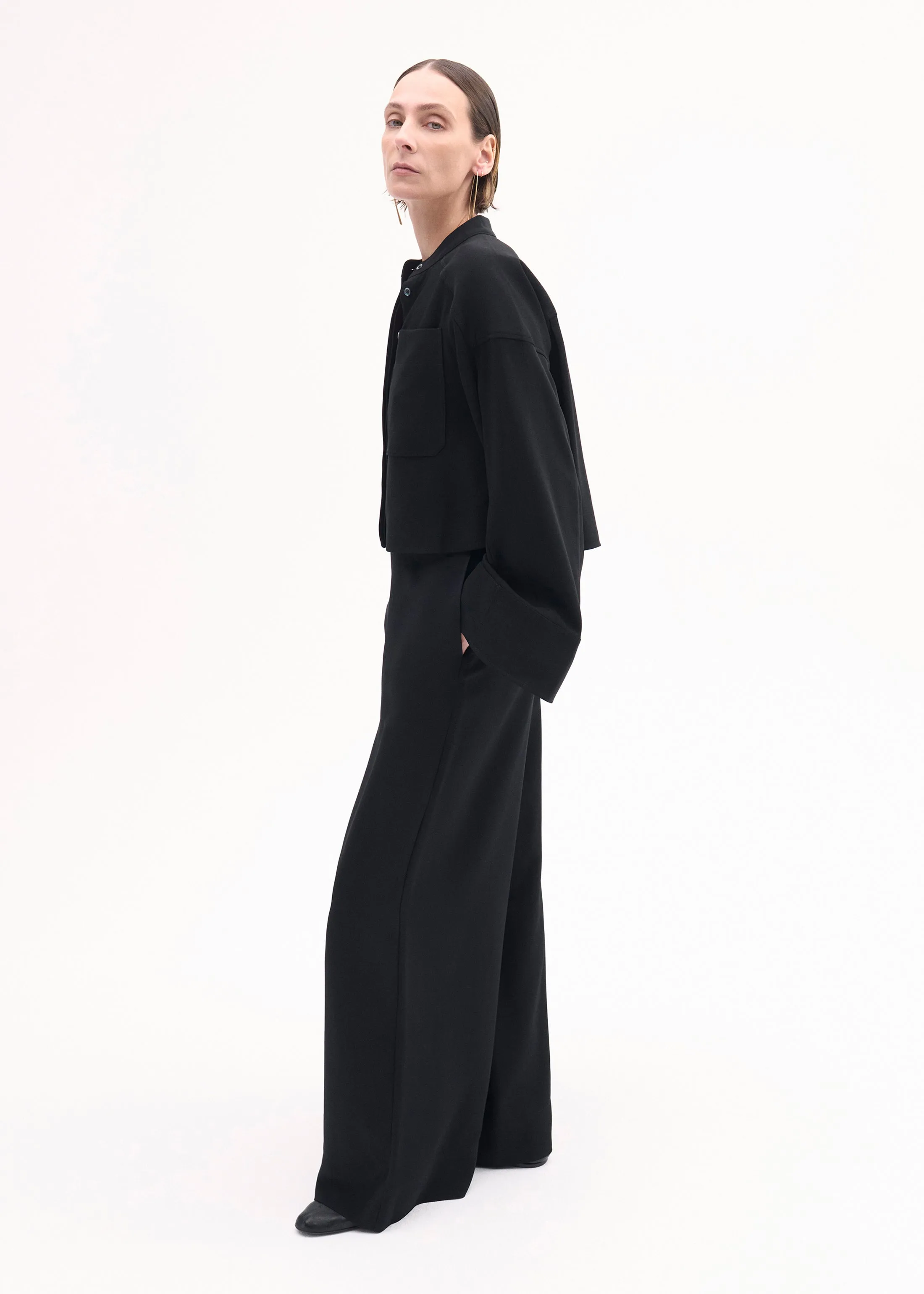 Bell Sleeve Blouse in Crepe - Black