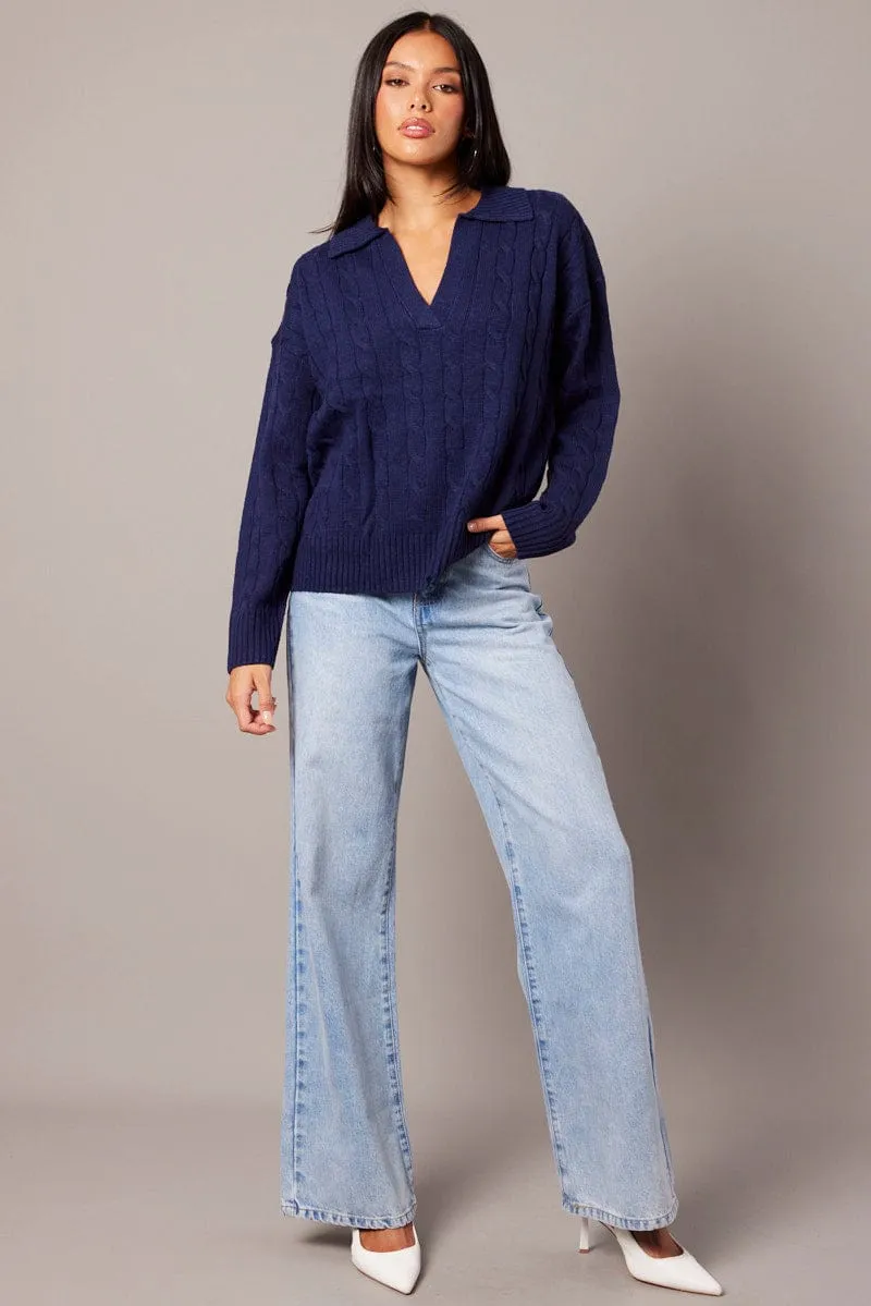 Blue Cable Knit Long Sleeve