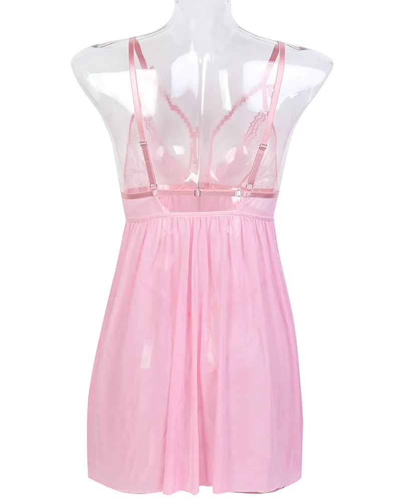 Contrast Lace Nightdress With Bowknot