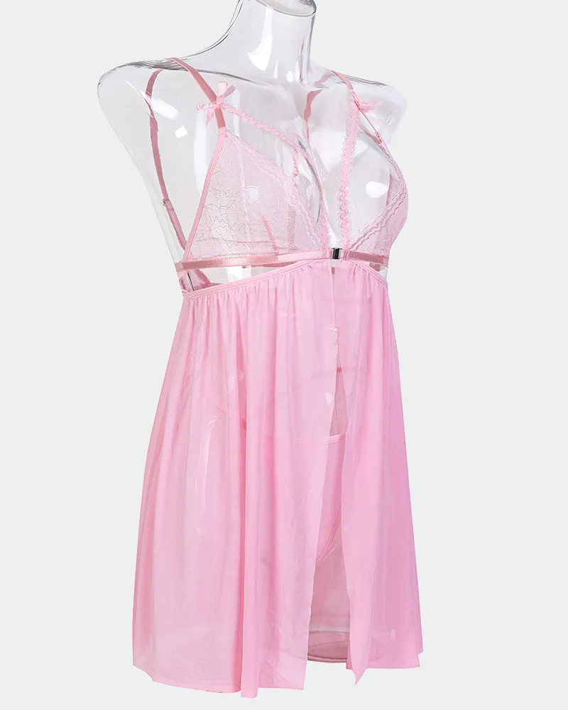 Contrast Lace Nightdress With Bowknot