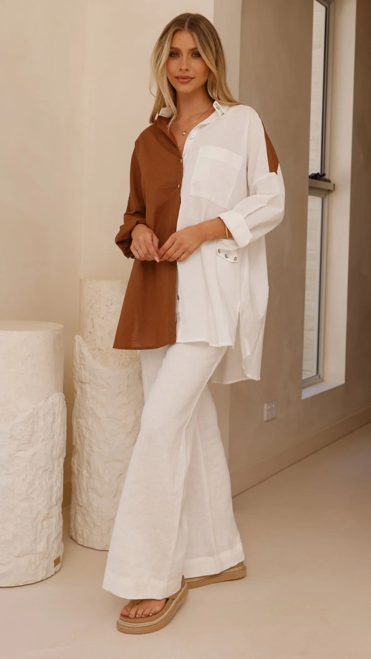 Elouisa Button Up Shirt - Choc/White