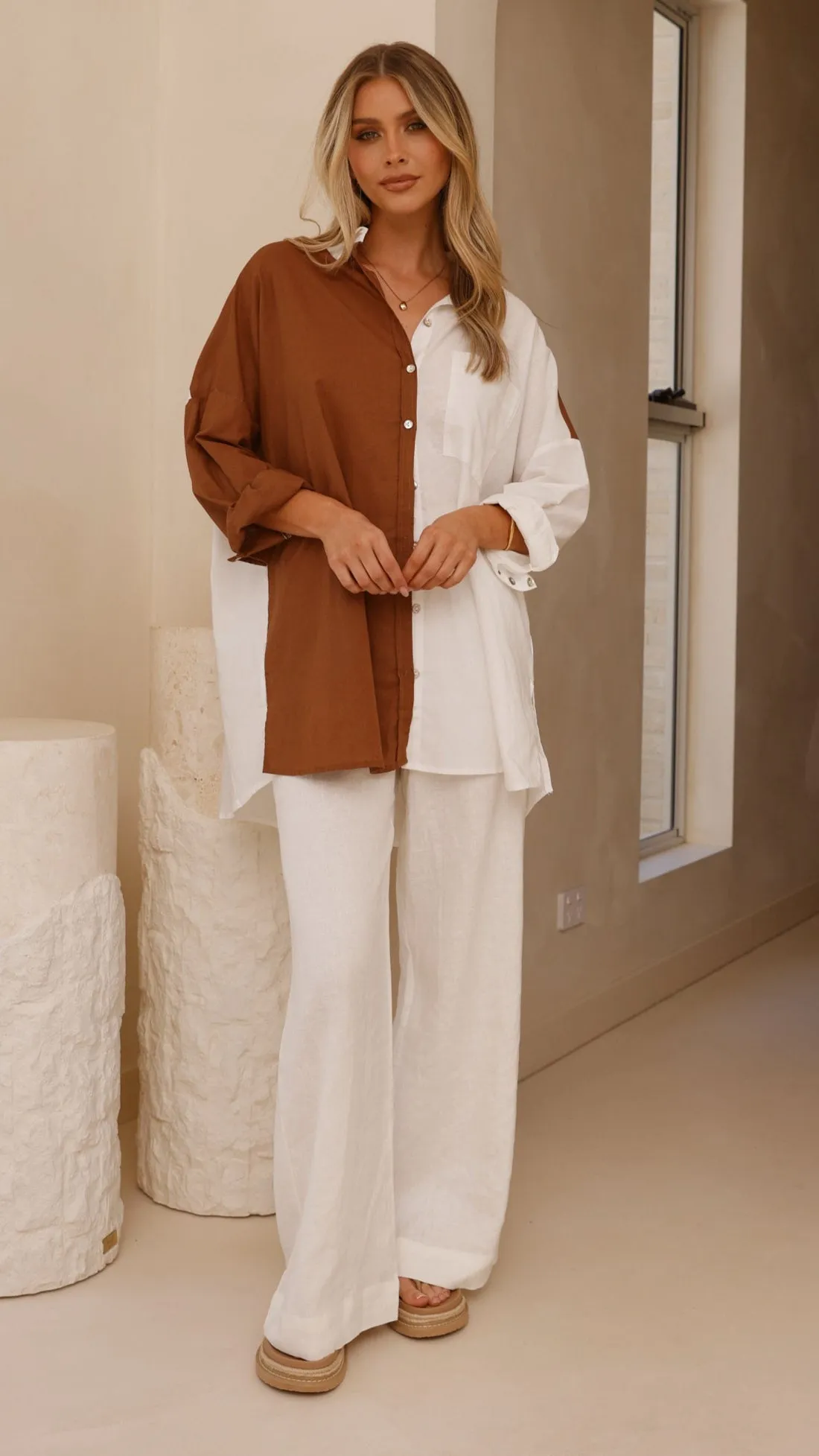 Elouisa Button Up Shirt - Choc/White
