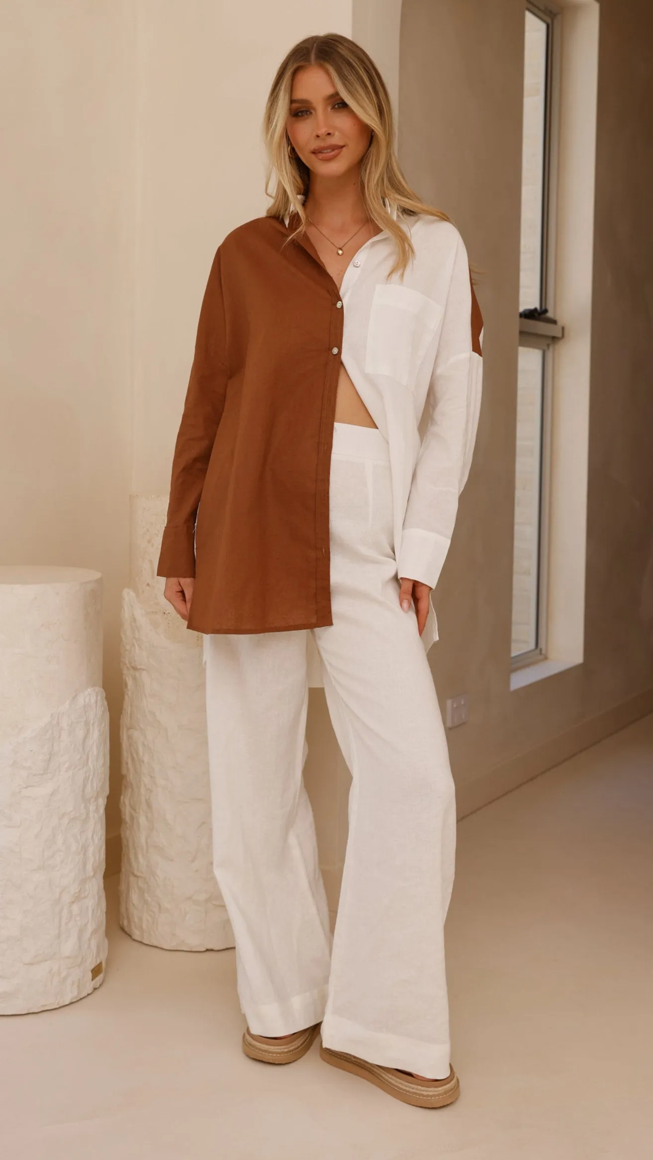 Elouisa Button Up Shirt - Choc/White