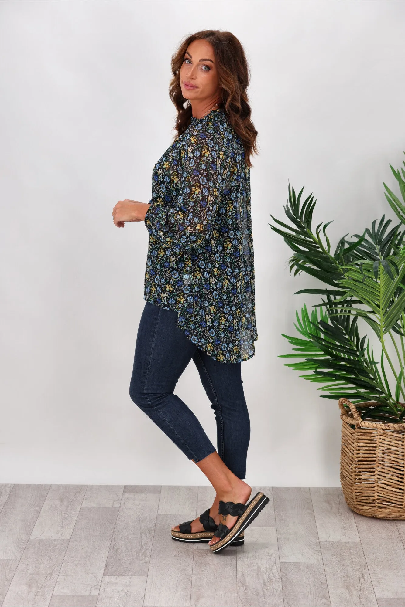 Gloss by Shine On Carolina Shirred Neck Top Floral