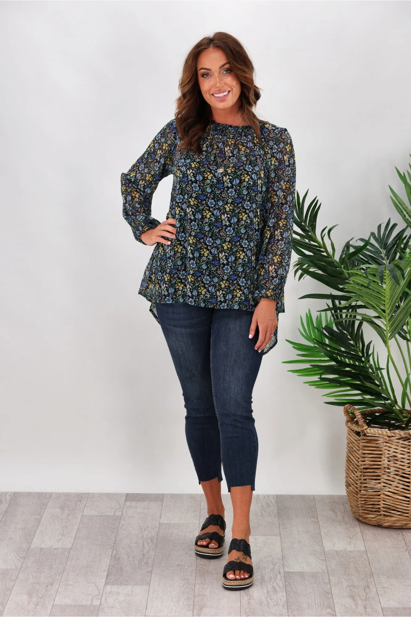 Gloss by Shine On Carolina Shirred Neck Top Floral