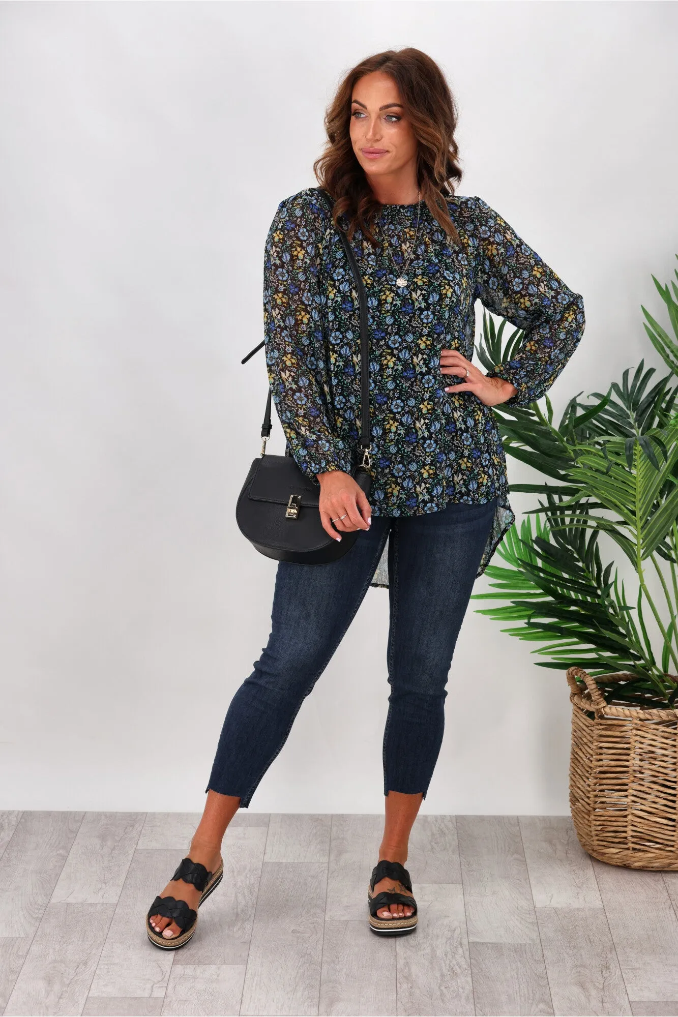 Gloss by Shine On Carolina Shirred Neck Top Floral