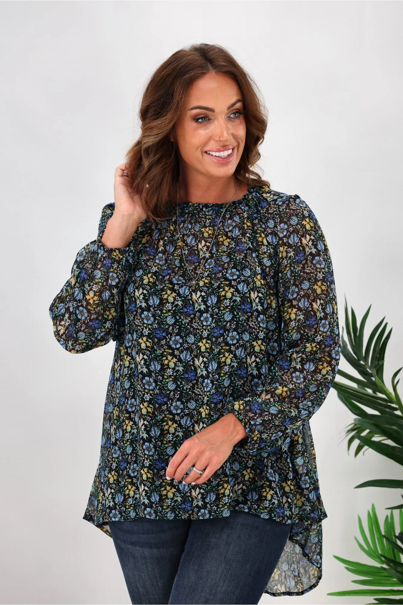 Gloss by Shine On Carolina Shirred Neck Top Floral