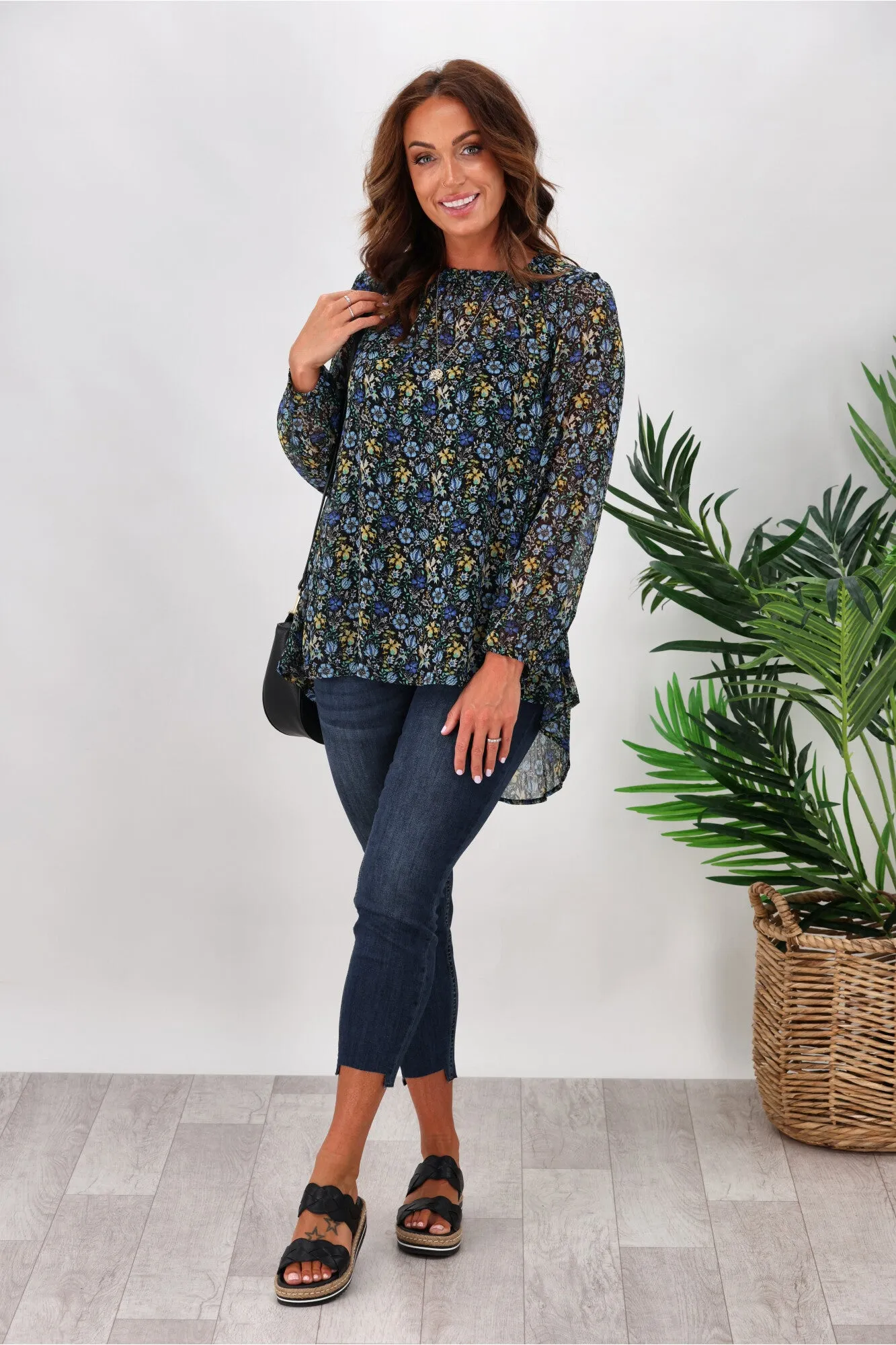 Gloss by Shine On Carolina Shirred Neck Top Floral