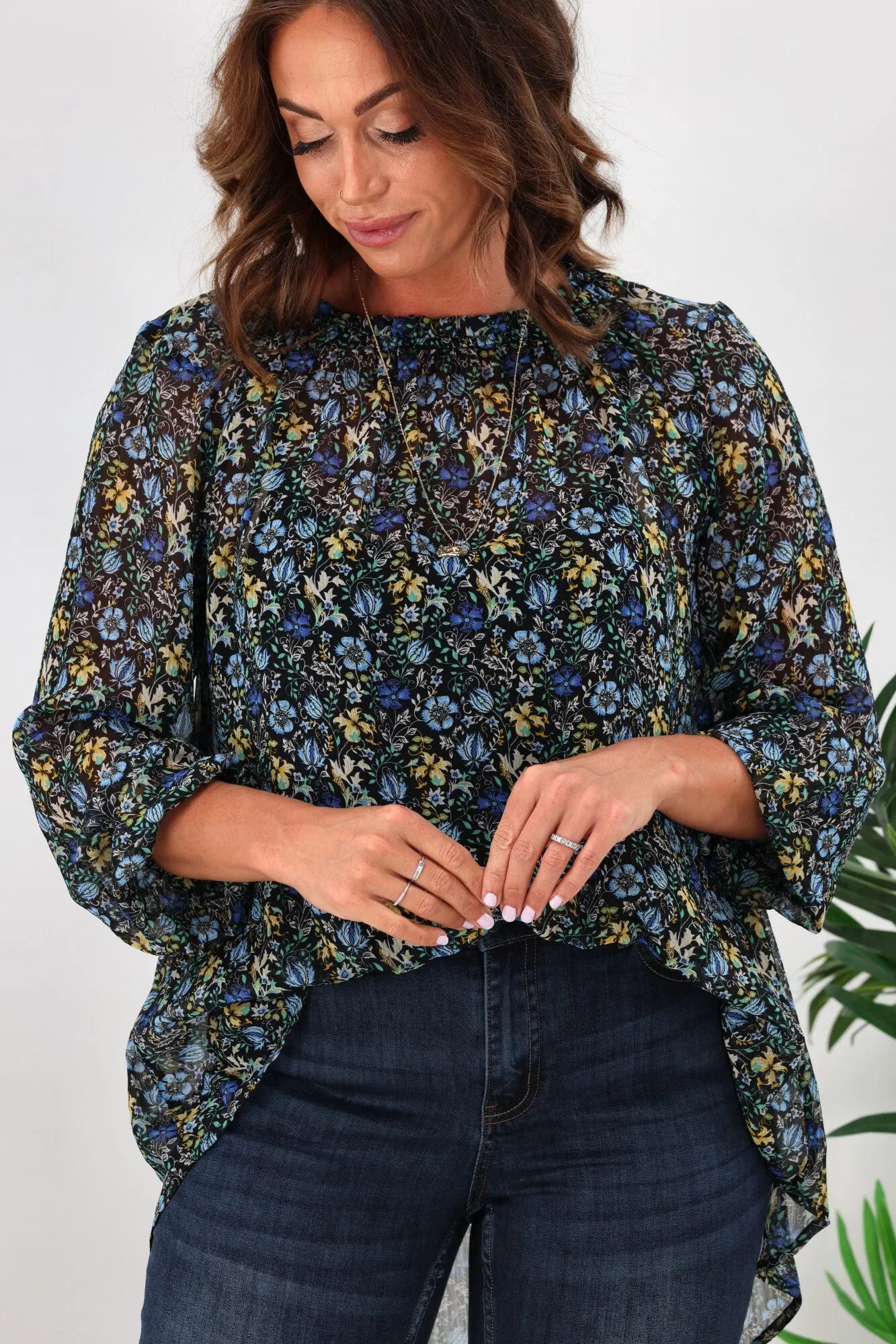 Gloss by Shine On Carolina Shirred Neck Top Floral