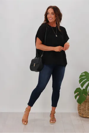 Gloss by Shine On Mathilda Batwing Tie Neck Top Black