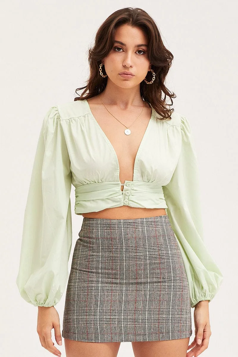 Green Crop Top Long Sleeve