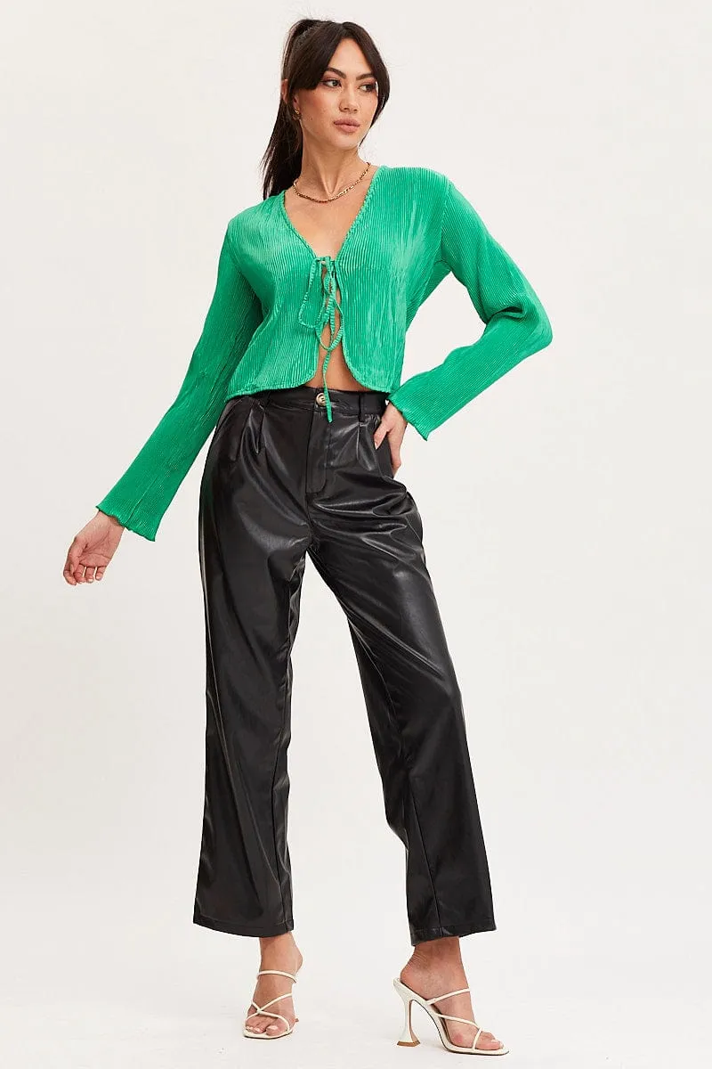 Green Tie Up Top Long Sleeve
