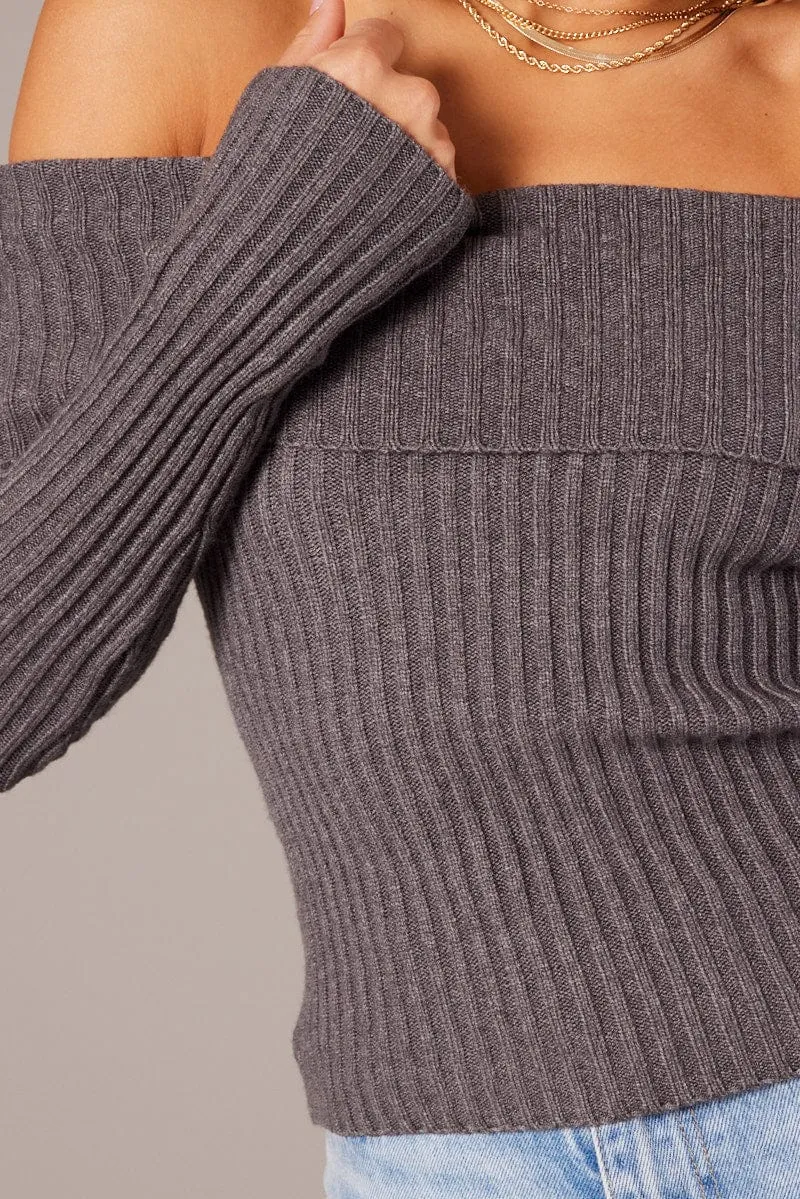 Grey Knit Top Long Sleeve