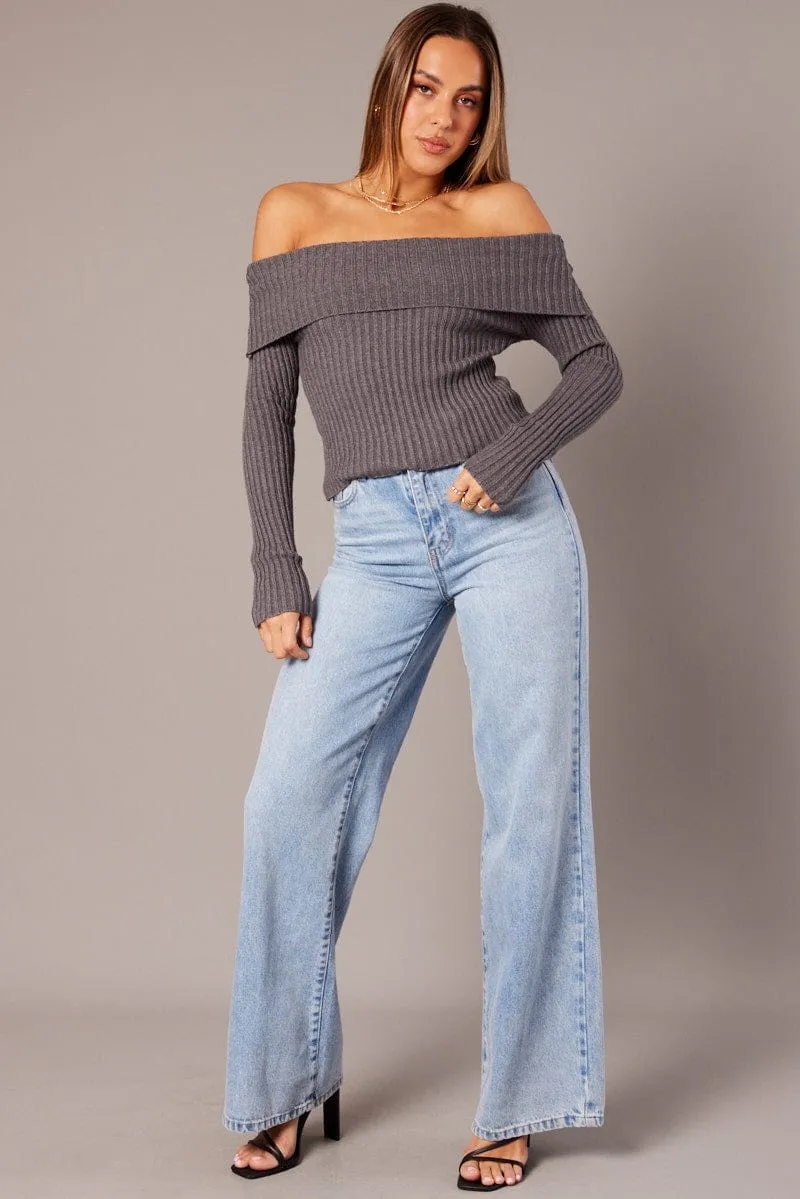 Grey Knit Top Long Sleeve