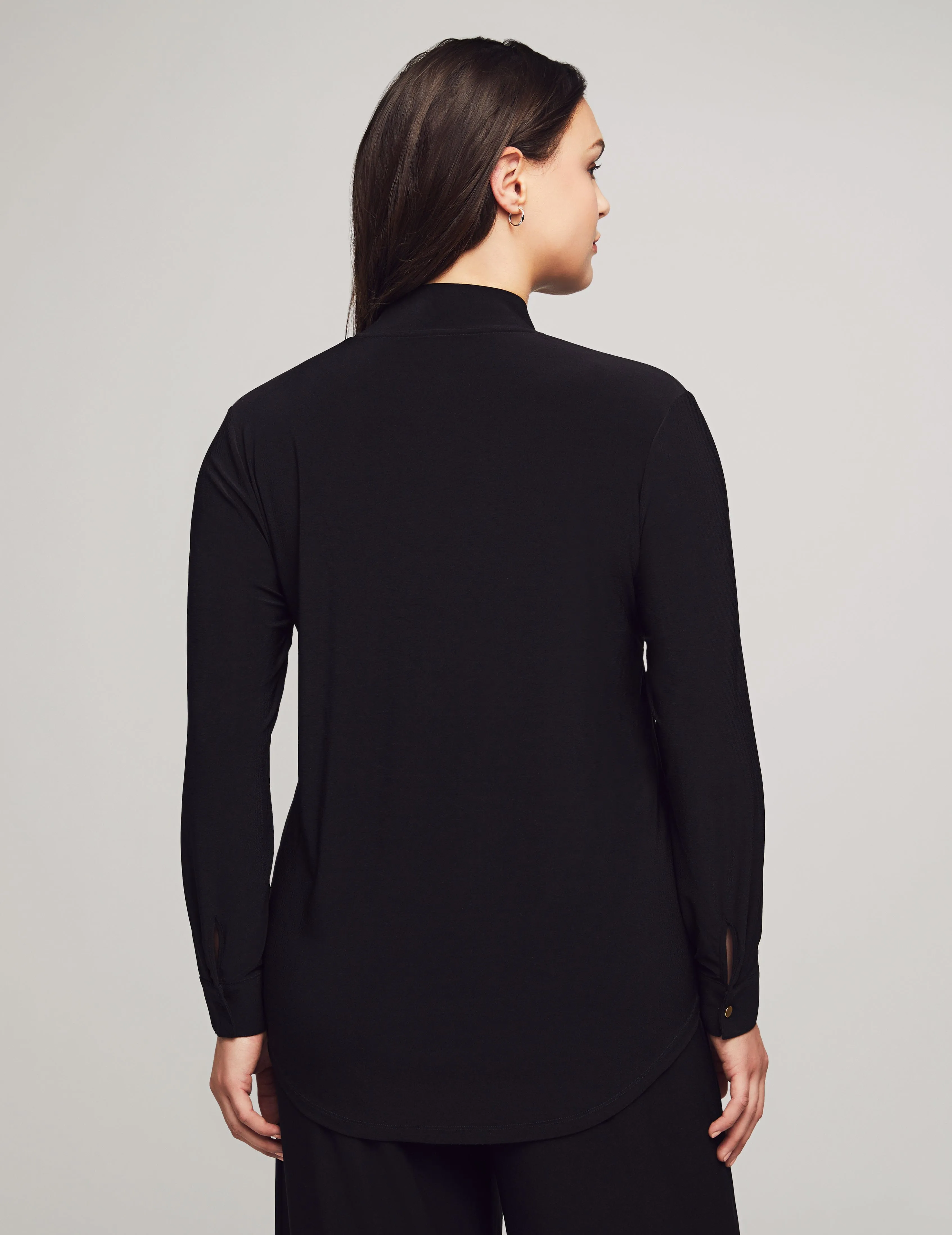 Long Sleeve Buttoned Cuff Top With V-Neck Collar- Sale