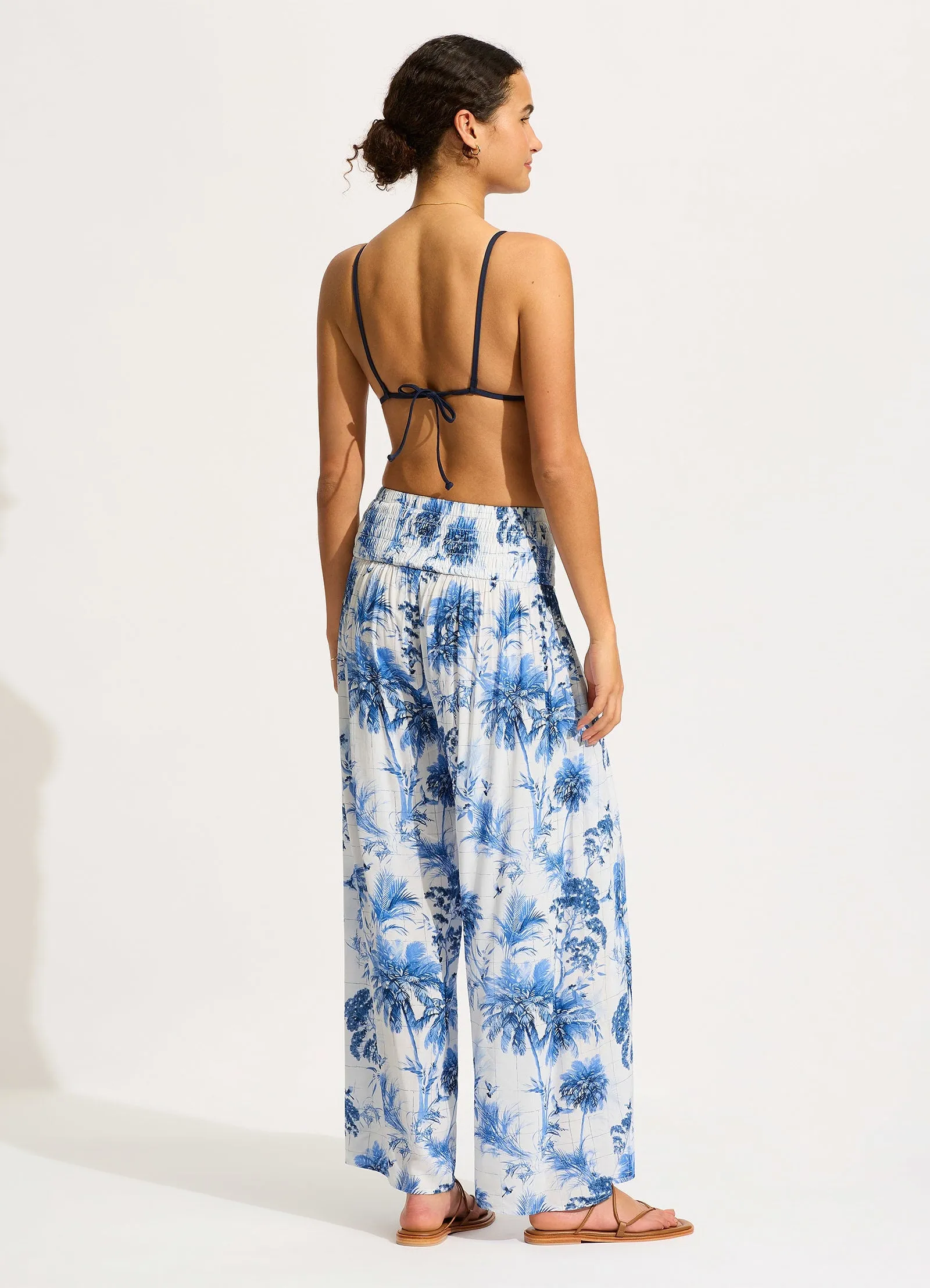 Marbella Shirred Waist Wrap Pant - White