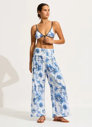 Marbella Shirred Waist Wrap Pant - White