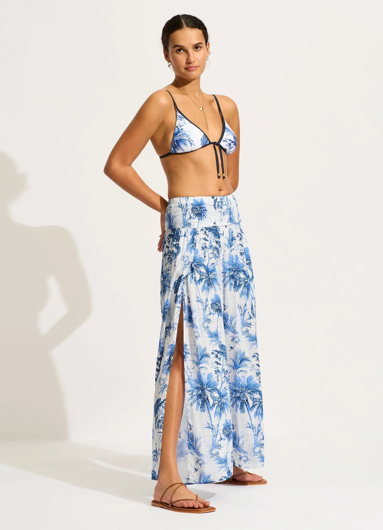 Marbella Shirred Waist Wrap Pant - White