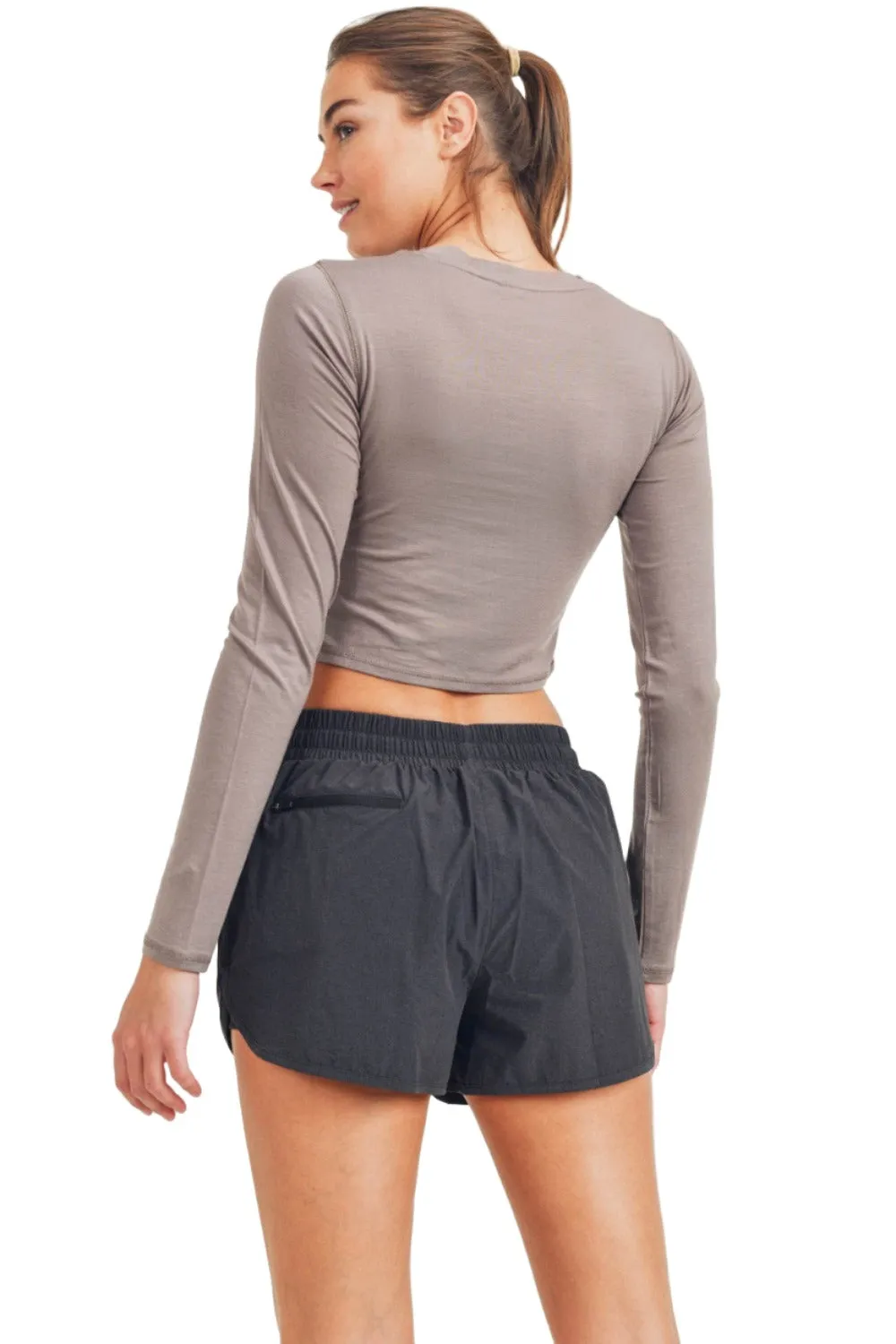 Mono B Cross Over Cropped Long Sleeve Top KT-A0330