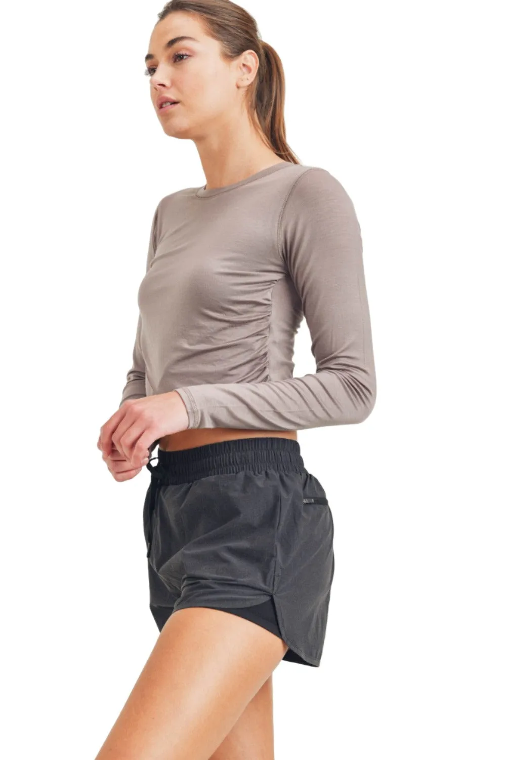 Mono B Cross Over Cropped Long Sleeve Top KT-A0330