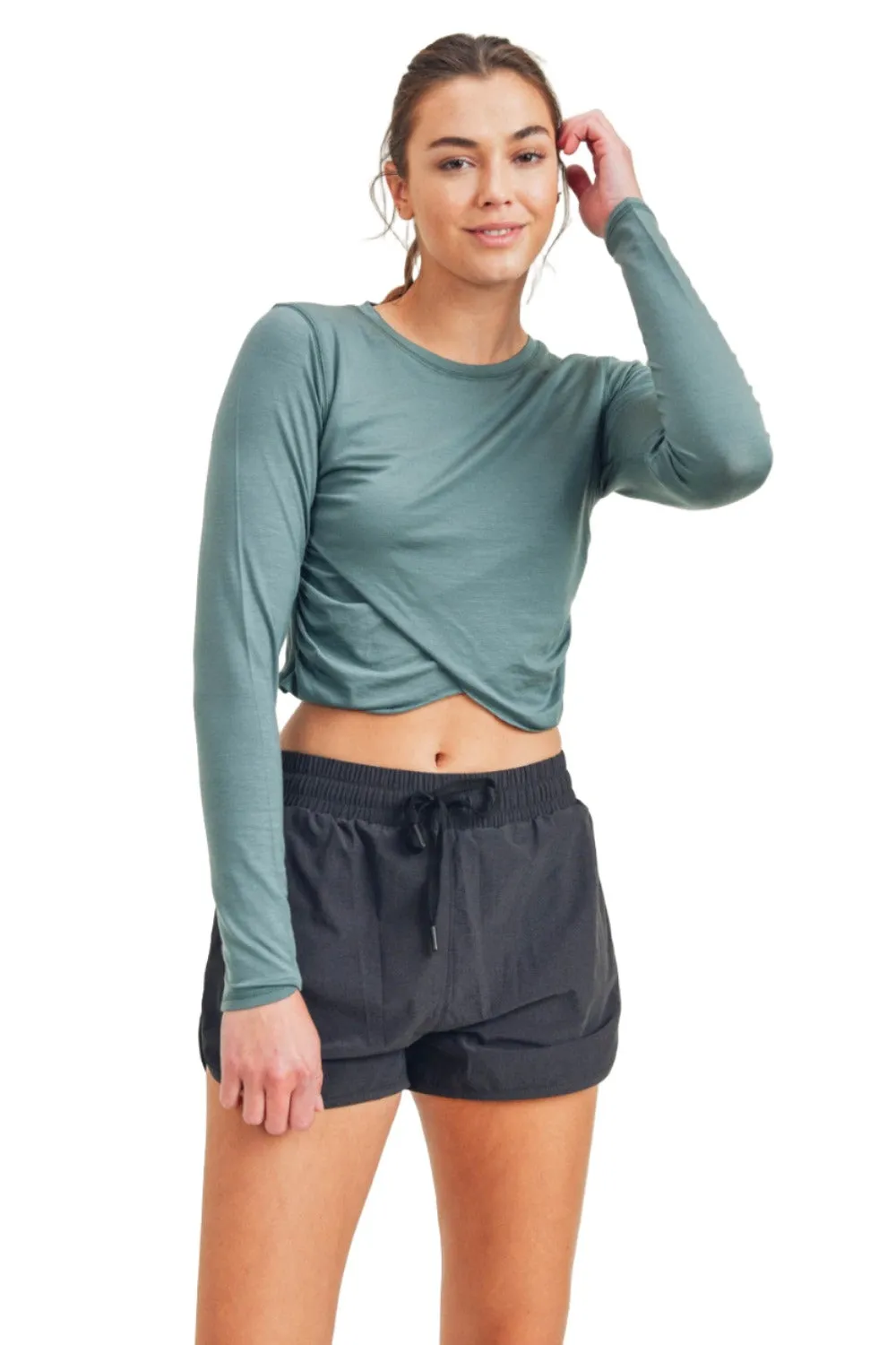 Mono B Cross Over Cropped Long Sleeve Top KT-A0330