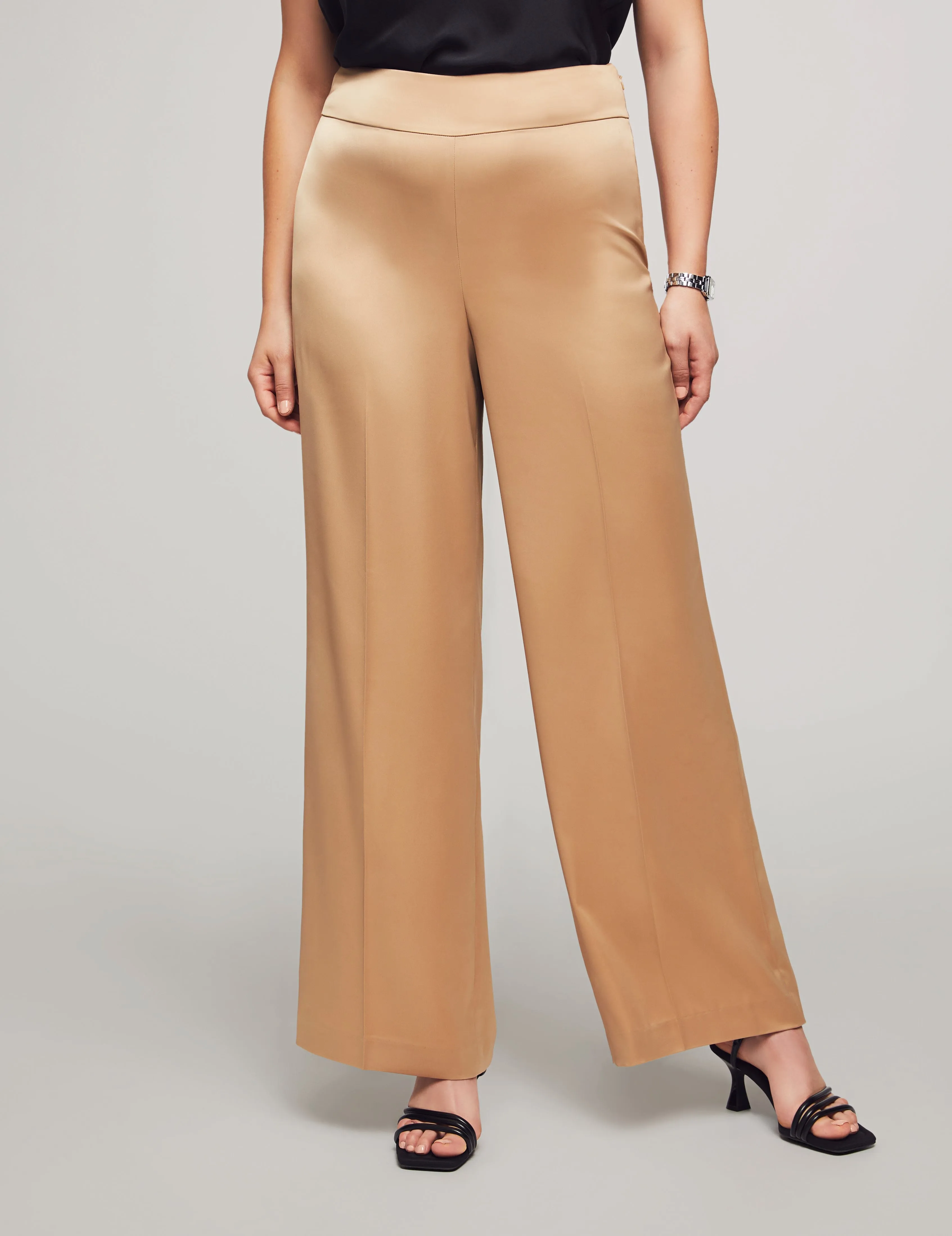 Montreal Satin High Rise Side Zip Wide Leg Pant - Sale