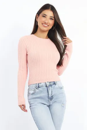 Peach Cable Knit Top Long Sleeve