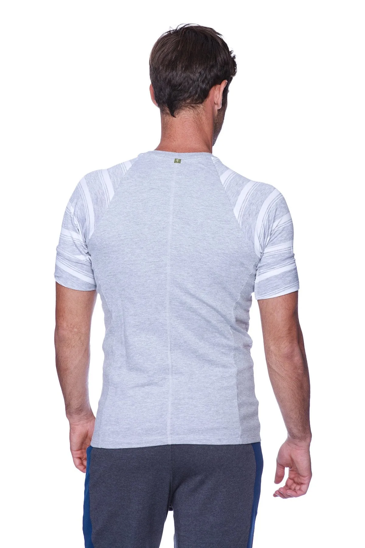 Raglan Virtual Crew Neck (Grey w/ Grey & White Stripe)