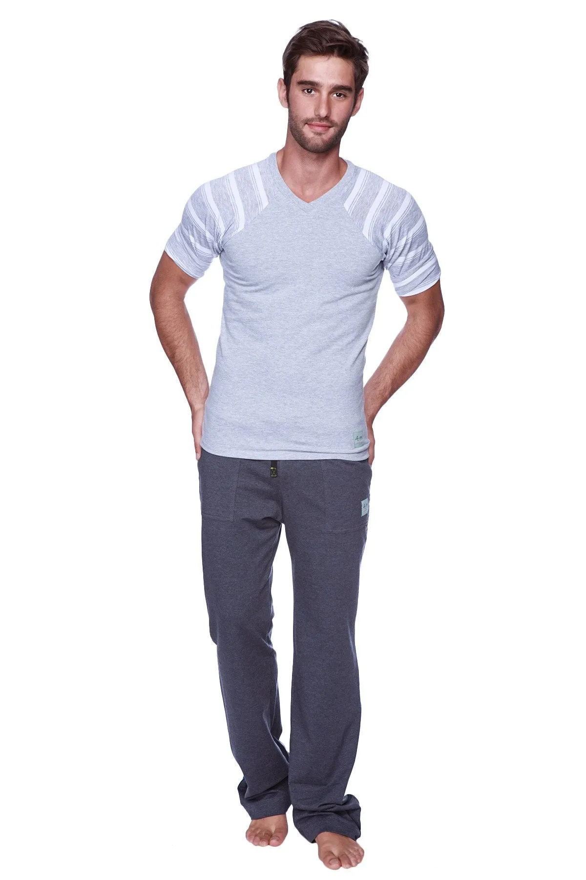 Raglan Virtual Crew Neck (Grey w/ Grey & White Stripe)