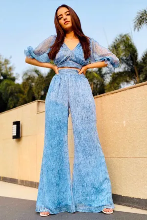 Rukhsar Dhillon  In Blue Space-dyed Crop Top with Pants