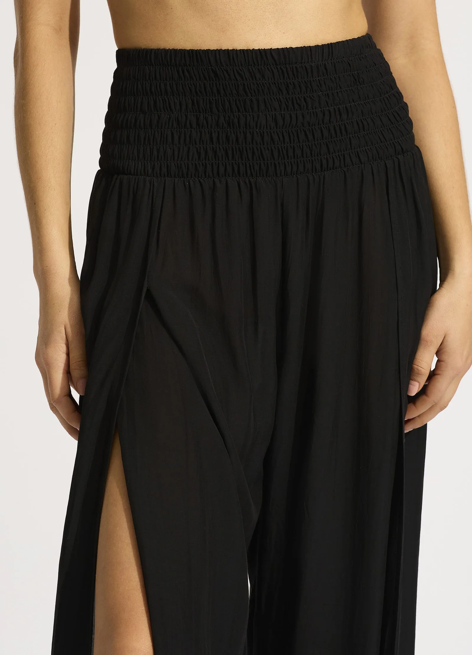 Shirred Waist Wrap Pant - Black