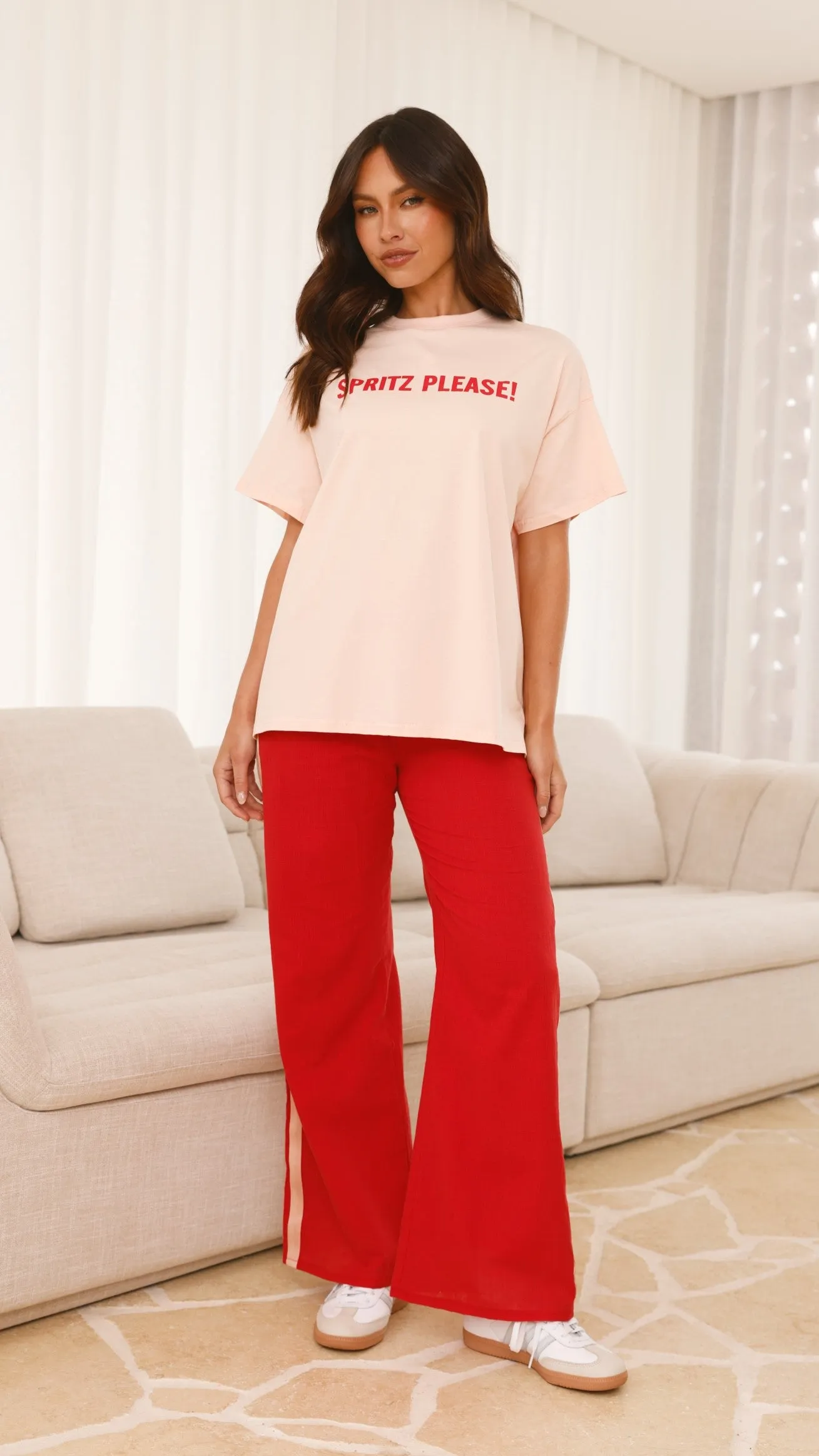 Spritz Top & Pants Set - Peach/Red