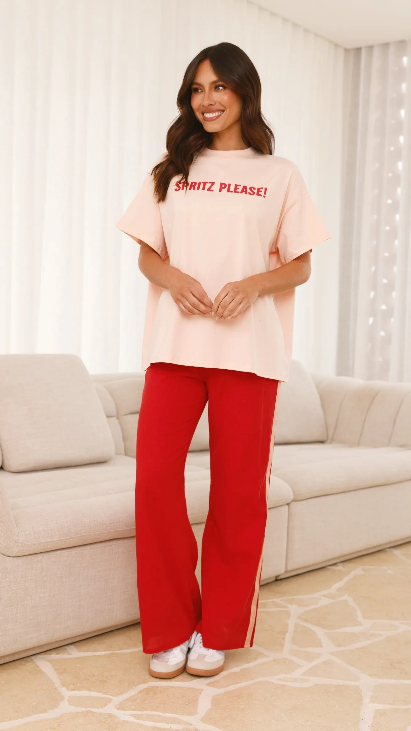 Spritz Top & Pants Set - Peach/Red