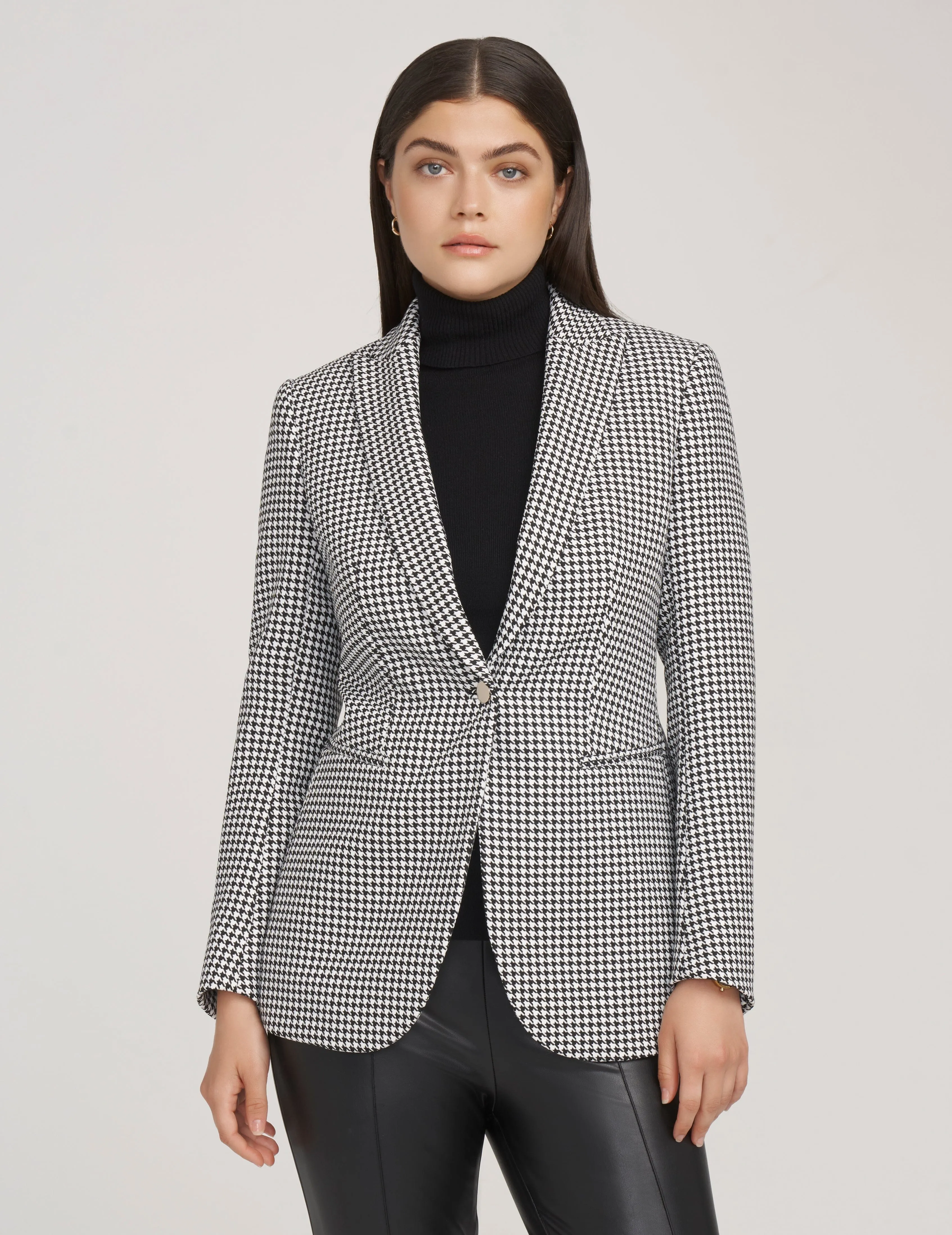 Stretch Mini Houndstooth Long Peak Jacket- Sale