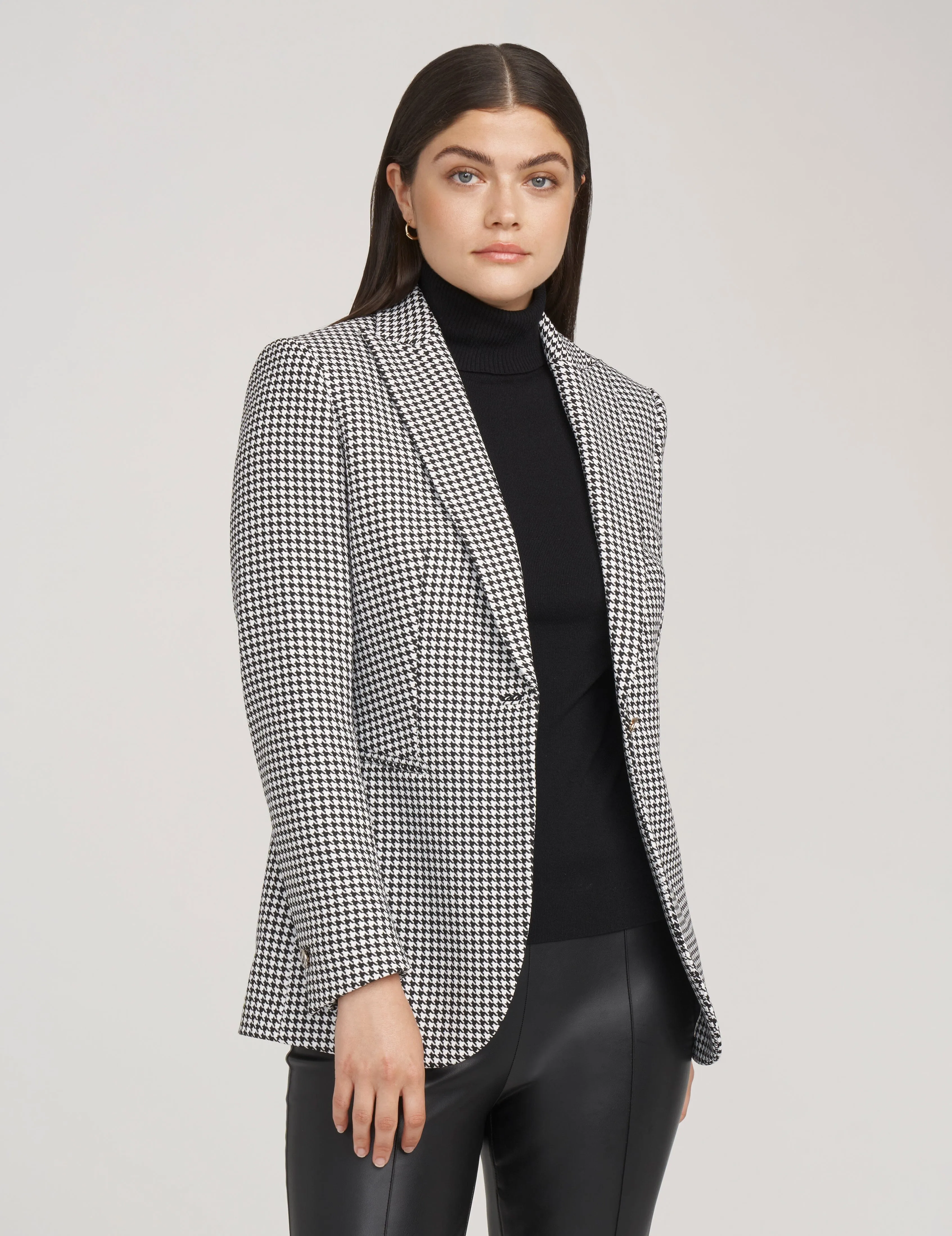 Stretch Mini Houndstooth Long Peak Jacket- Sale