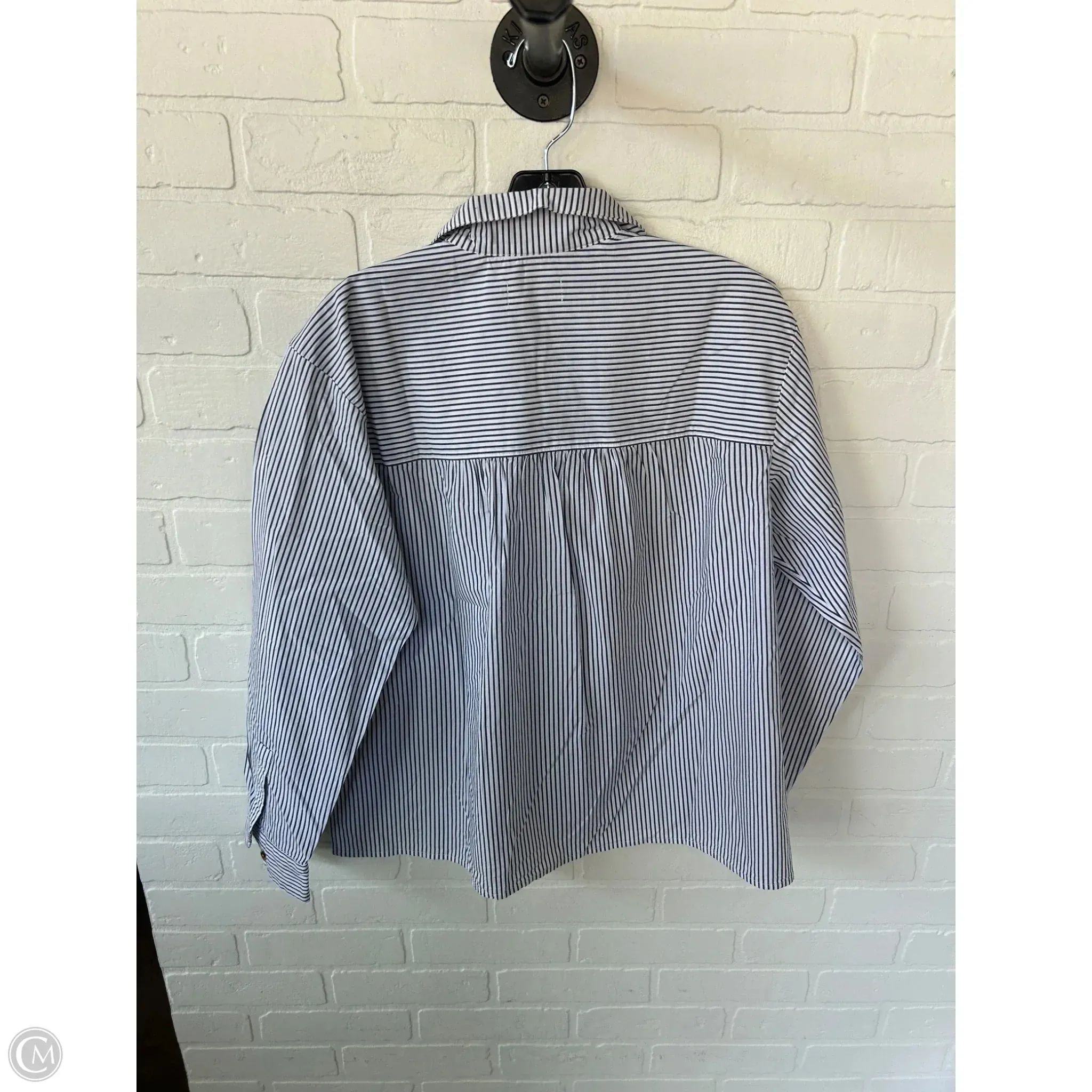 Top Long Sleeve By Maeve In Grey & White, Size: M