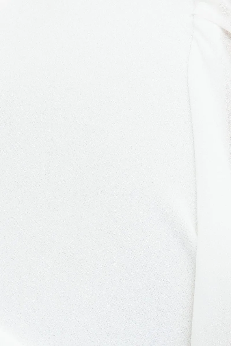 White Crop Top Long Balloon Sleeve Backless Plunge Top