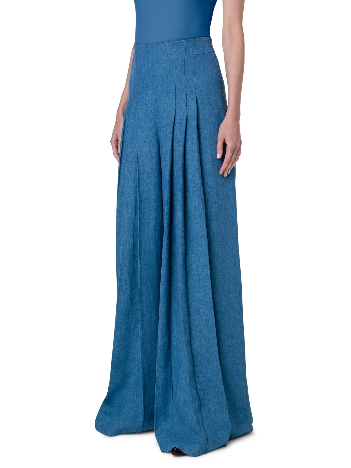 Wide Pleated Linen Gabardine Pants