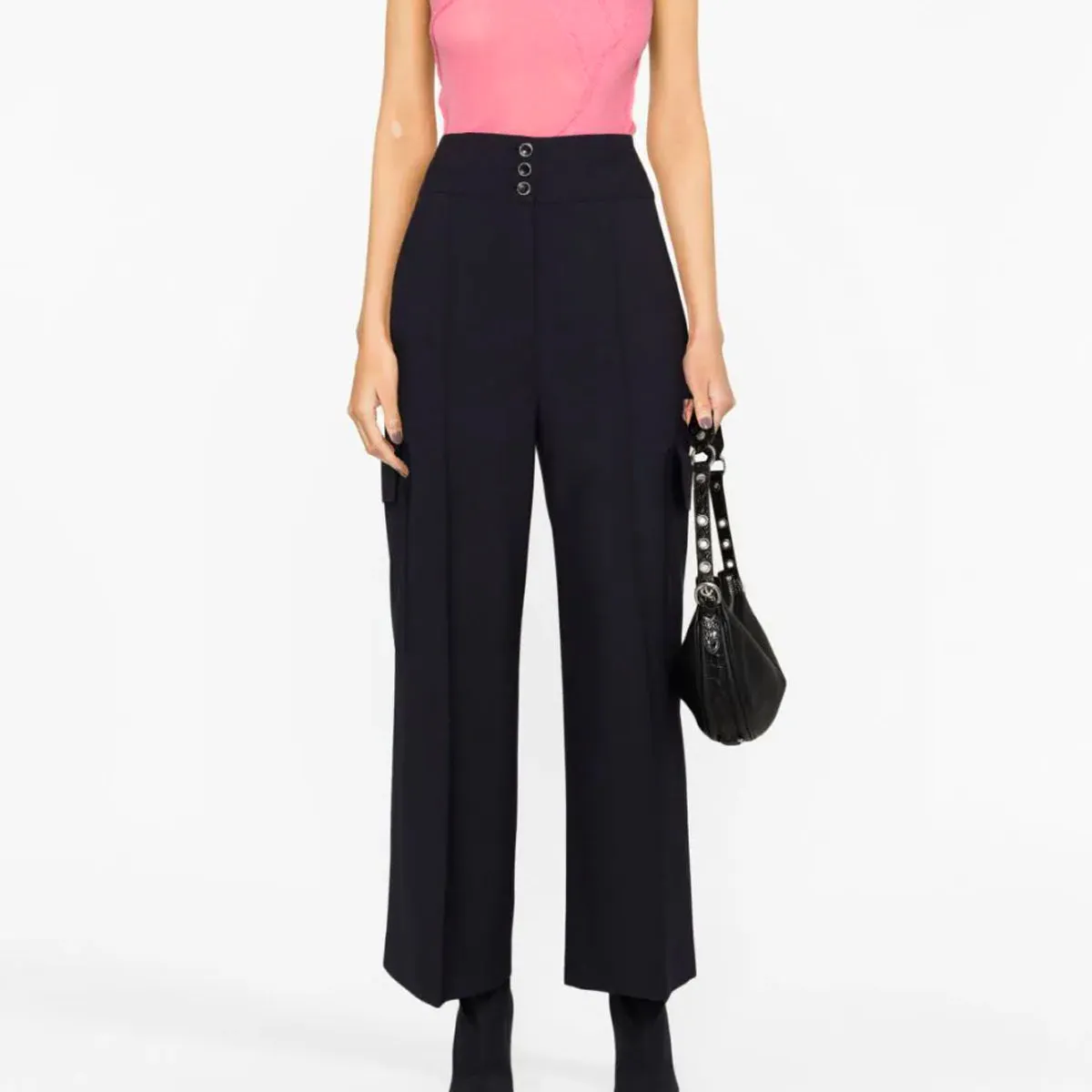 Women's high-waisted cargo pants Black