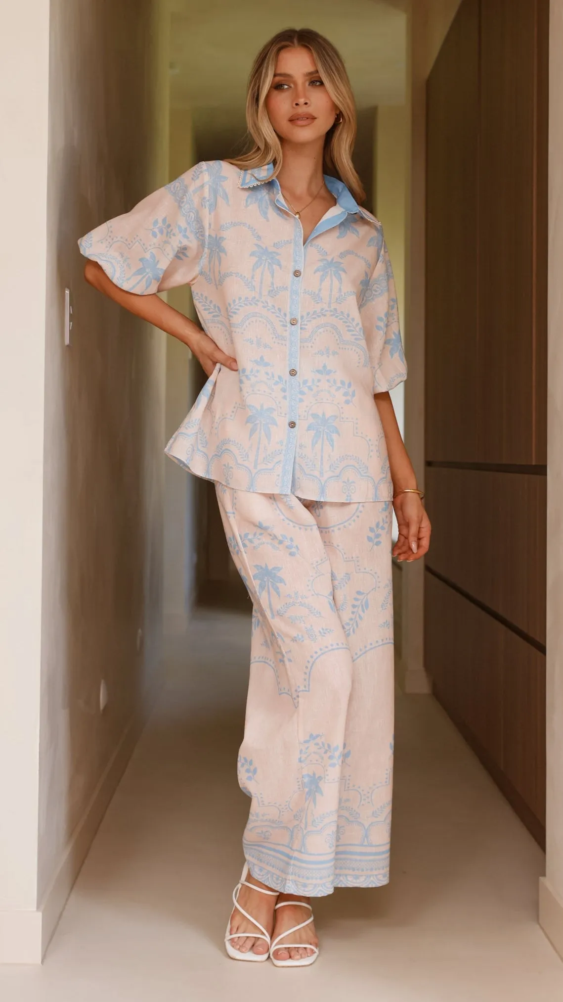 Xander 3/4 Sleeve Button Down Shirt - Blue