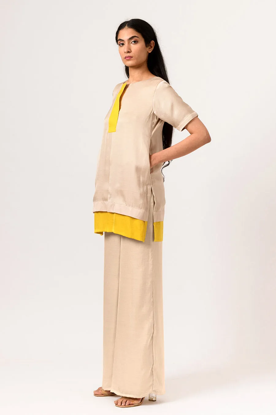 Yellow-Ecru Colour Block Co-Ord Set