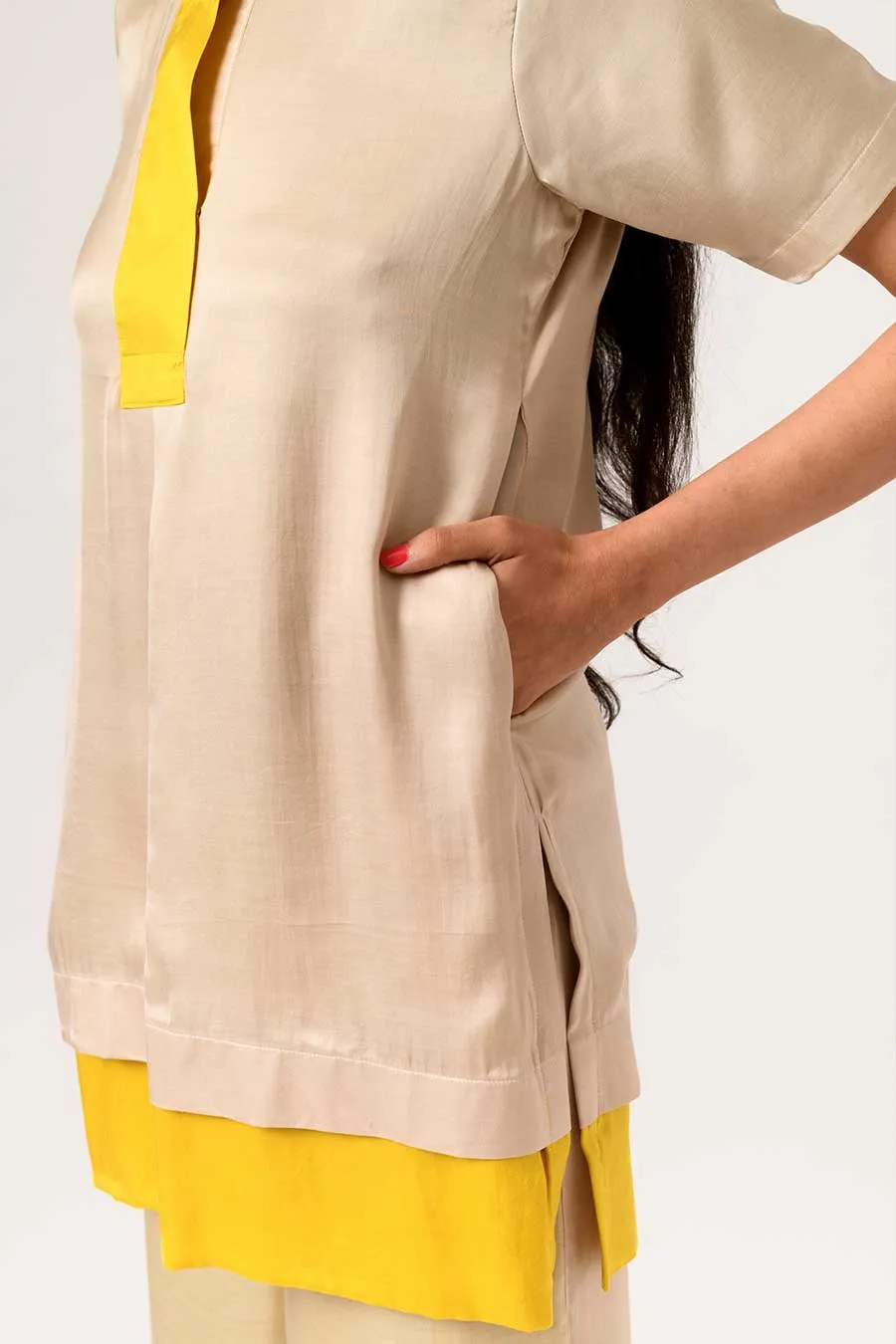 Yellow-Ecru Colour Block Co-Ord Set