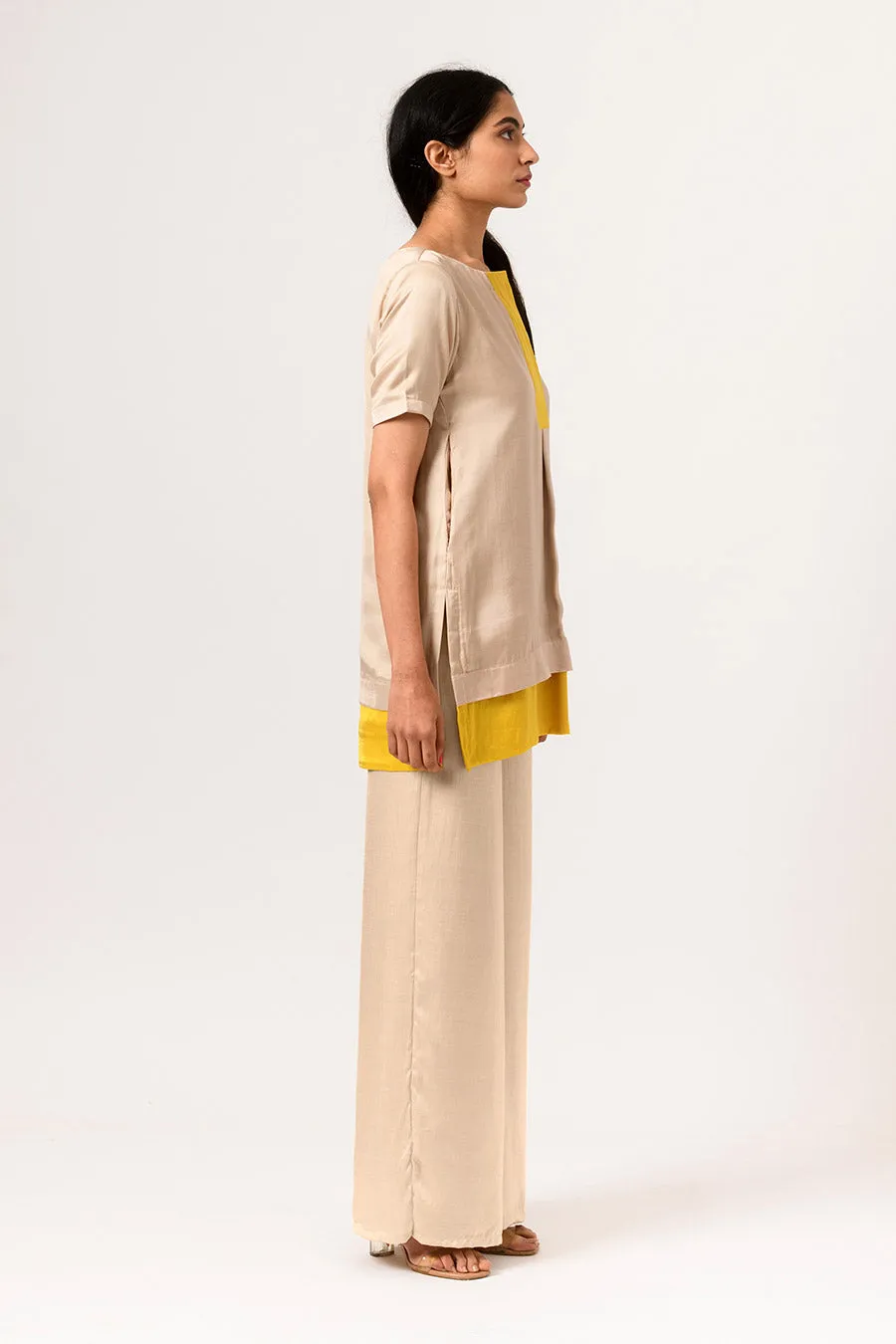 Yellow-Ecru Colour Block Co-Ord Set