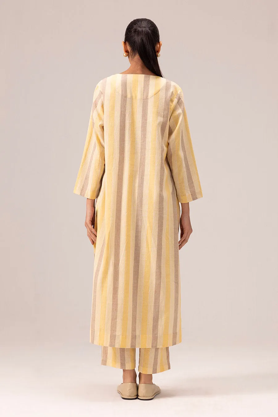 Yellow Riya Striped Long Kurta & Pant Set