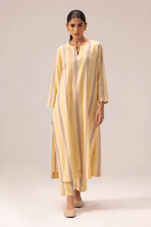 Yellow Riya Striped Long Kurta & Pant Set