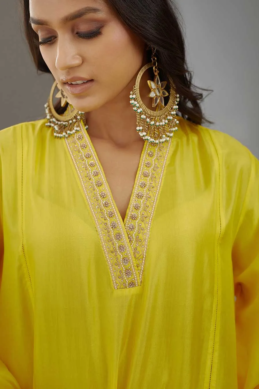 Yellow Silk Embroidered Kurta & Pant Set