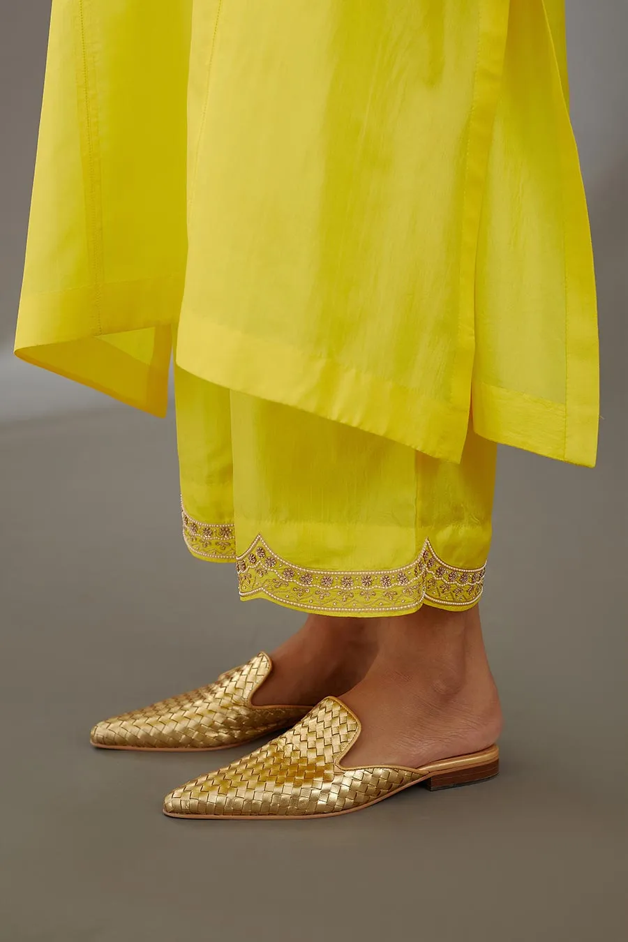 Yellow Silk Embroidered Kurta & Pant Set